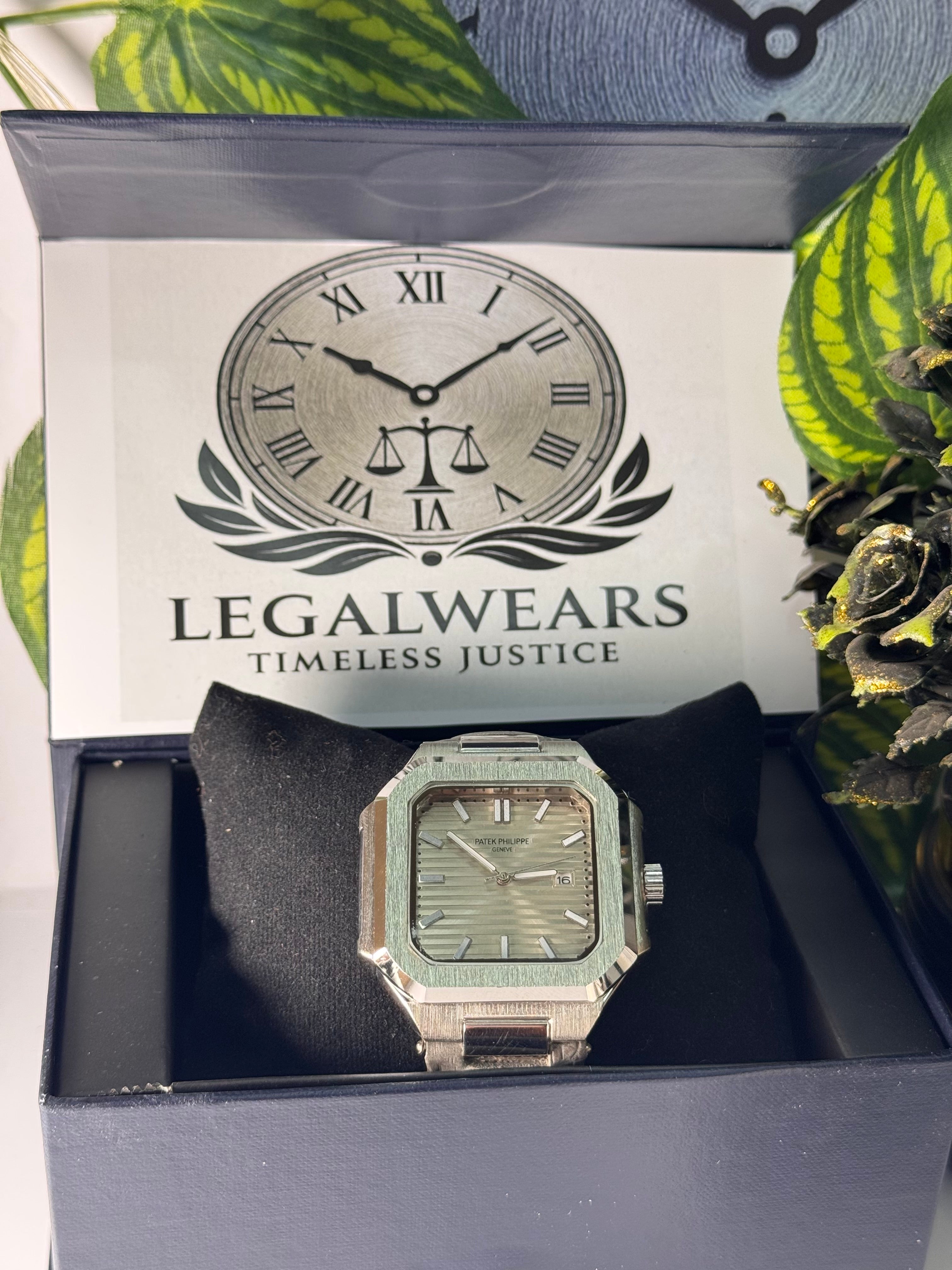 Patek Master Men’s Green Dial Square Watch with Leather Strap | LegalWears