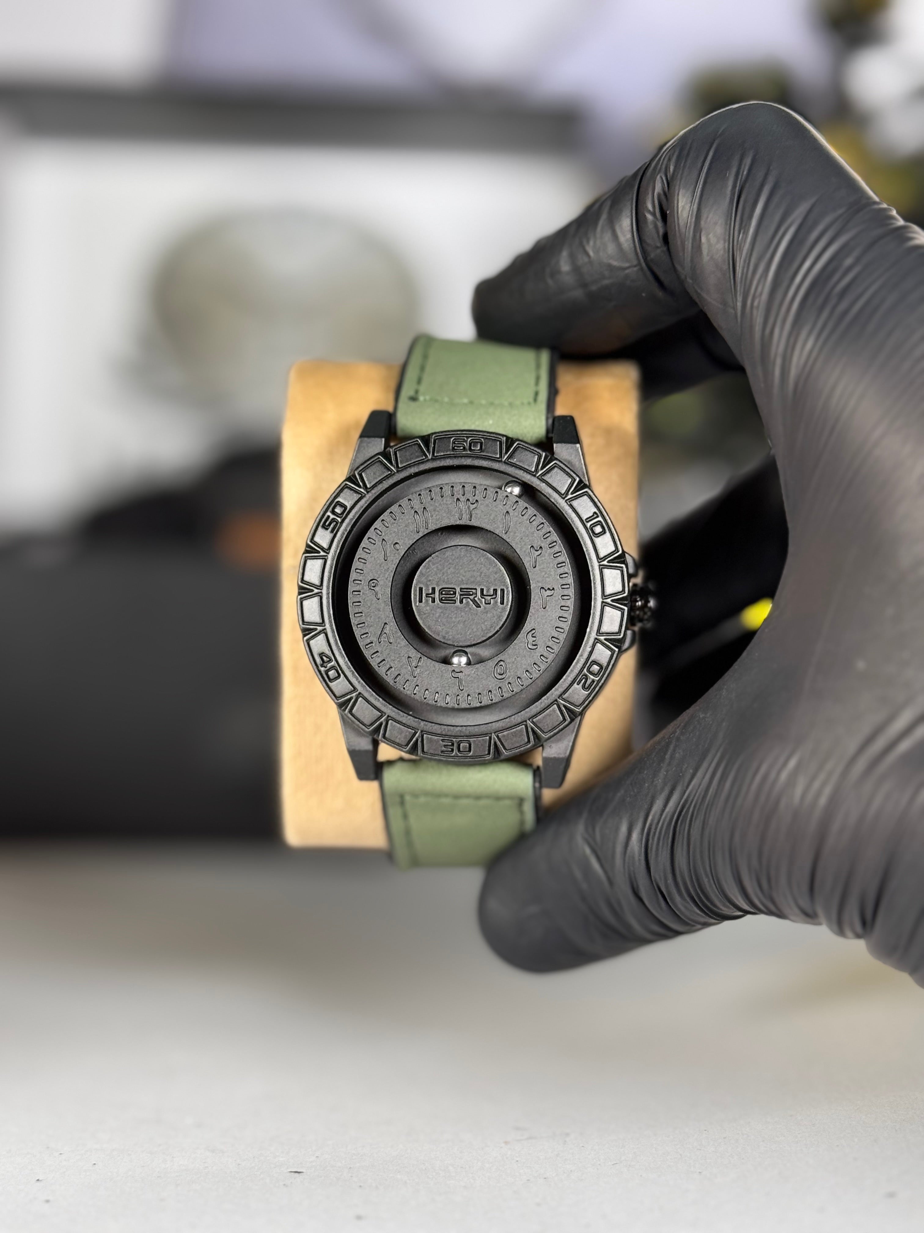 HERYI Green Silicon Leather Strap Men’s Watch with Rotating Dial | Casual Wrist Watch | Legalwears