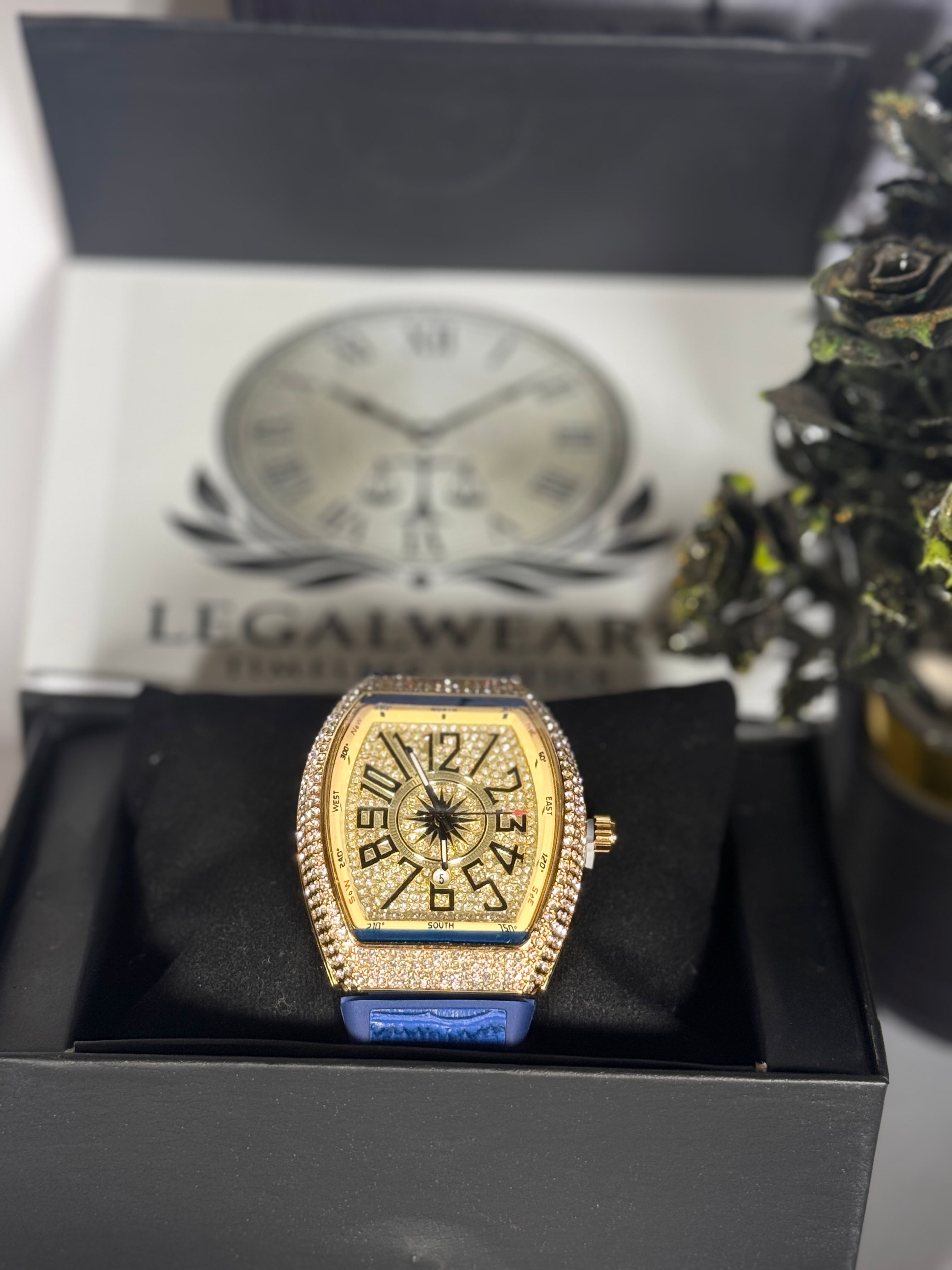 Muller Master Yachting Luxury Watch – Diamond-Studded Rose Gold Case with Black Silicone Strap