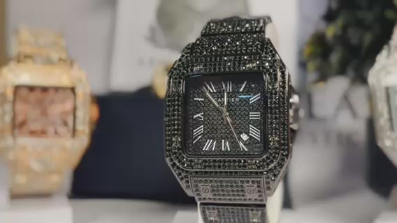 Black Diamond-Studded Watch