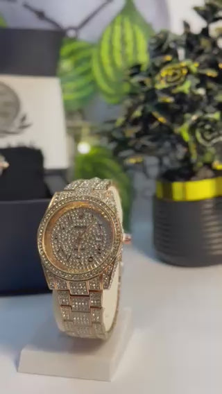 Rolly Master Gold Crystal Quartz Watch with Stainless Steel Strap | LegalWears